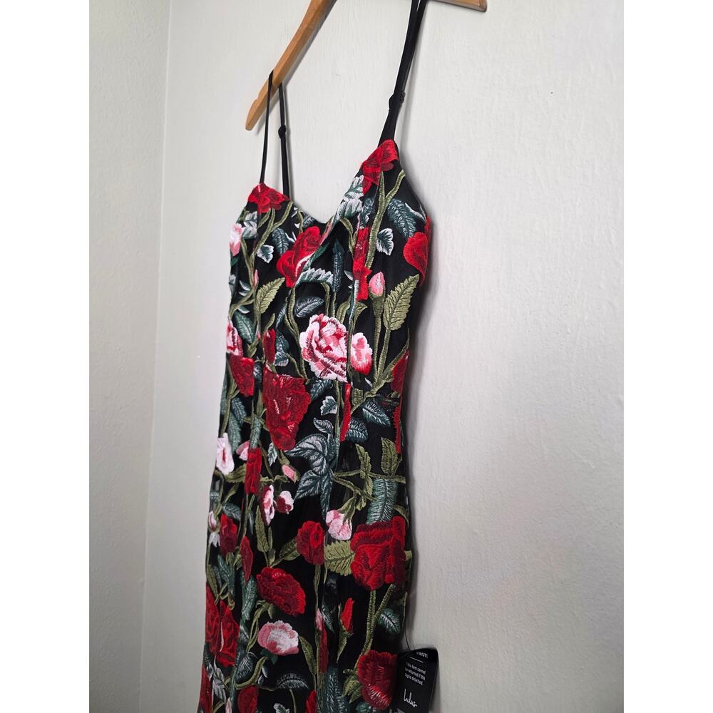 NWT Lulus Notorious Refinement Black Multi Embroidered Lace-Up Midi Dress XL - Picture 8 of 15